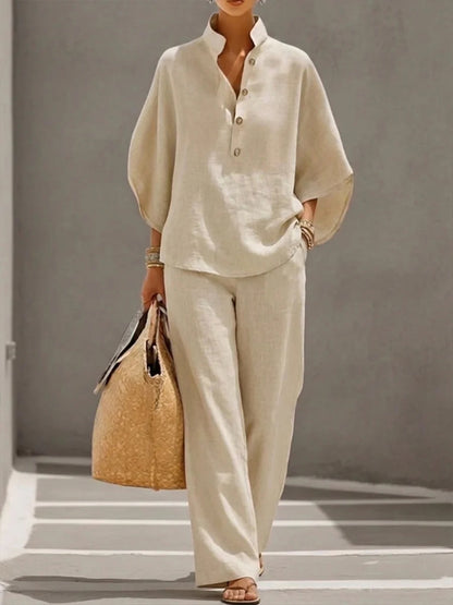 Women's Short-sleeved Suit Summer Loose Pullover Top And Straight-leg Trousers Outfit Clothing