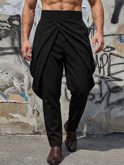 Black Cross Pleated High Waist Harem Pants