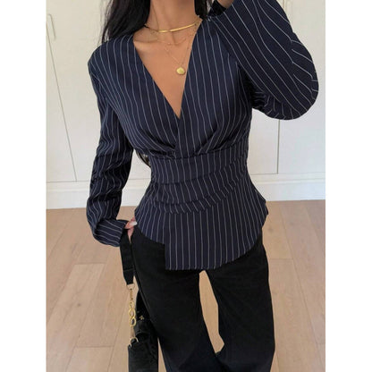Women's Fashionable Contrast-Color Striped Printed Top