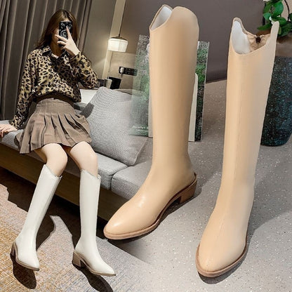 Fleece-lined Tall Chunky-heeled Pointed-toe Over-the-knee Riding Boots
