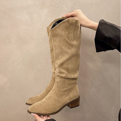 Retro-style Pointed-toe Womens Shoes Chunky-heeled High Niche Minimalist Versatile Boots