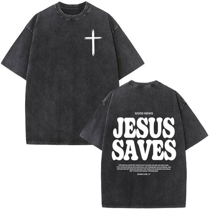 Fashionable Retro Cross Washed Short-Sleeve
