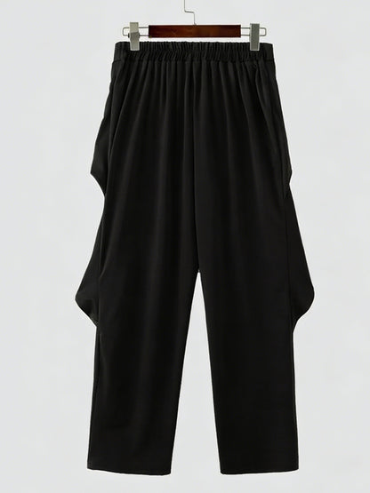 Black Cross Pleated High Waist Harem Pants