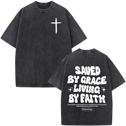 Fashionable Retro Cross Washed Short-Sleeve