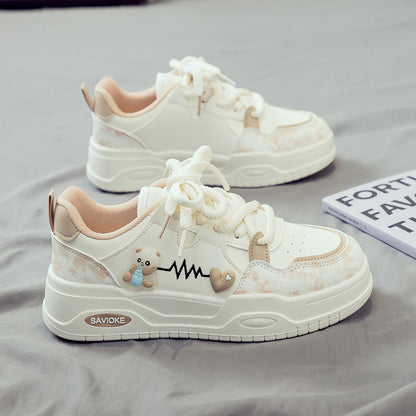 Womens White Sneakers Versatile Sporty Dad Shoes With Thick Soles