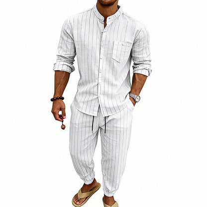 High-street Striped Henley Shirt Jogger Pants