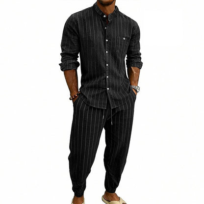 High-street Striped Henley Shirt Jogger Pants