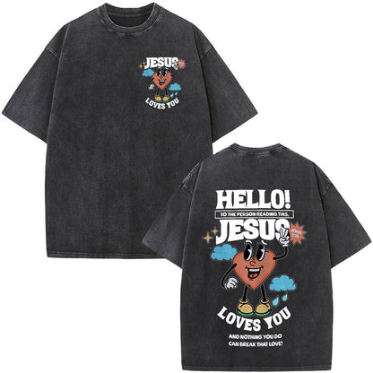 Fashionable Retro Cross Washed Short-Sleeve