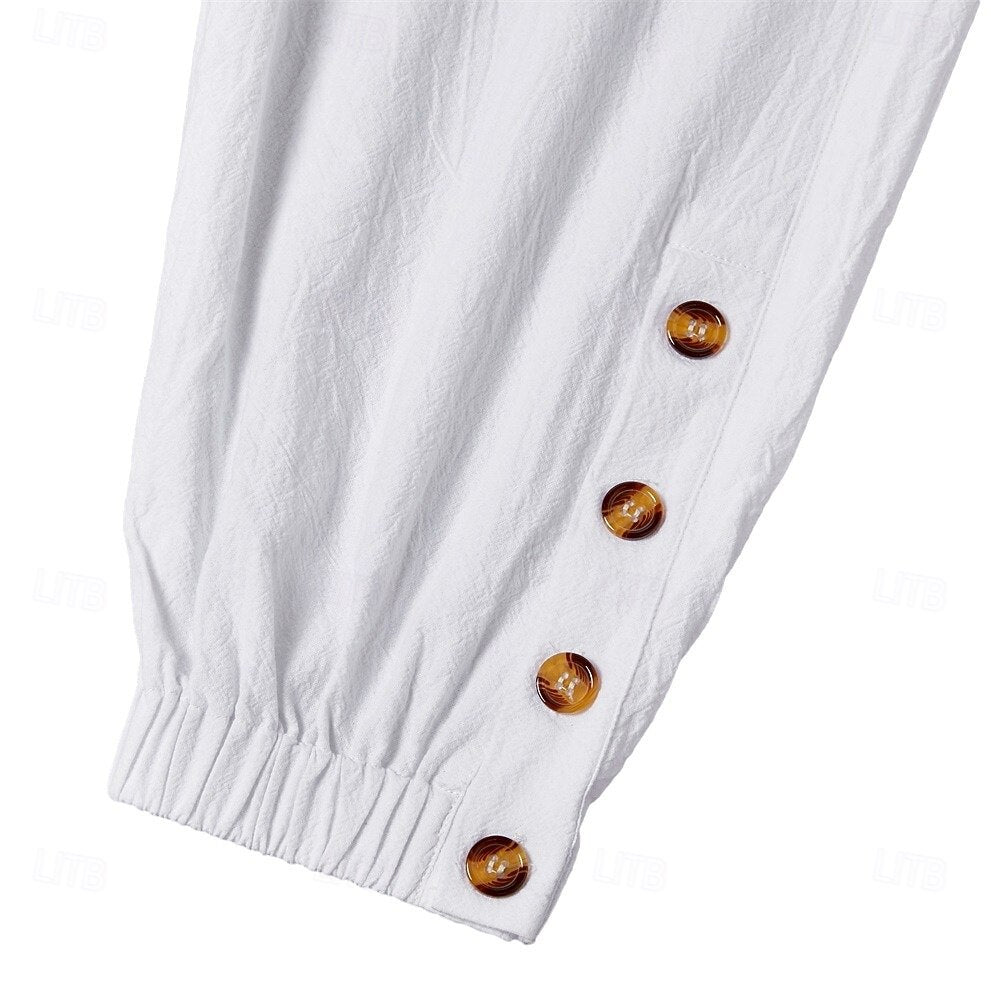 Casual Loose-fit Men's Linen Shorts With Buttoned Cuffs