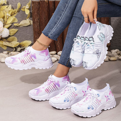Casual Shoes With Butterfly Pattern Flyknit Single-layer Shoes