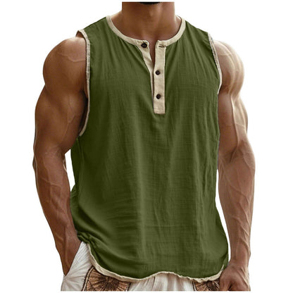 Men's Cotton-Linen Sleeveless Fitness Casual Trendy Tank Top