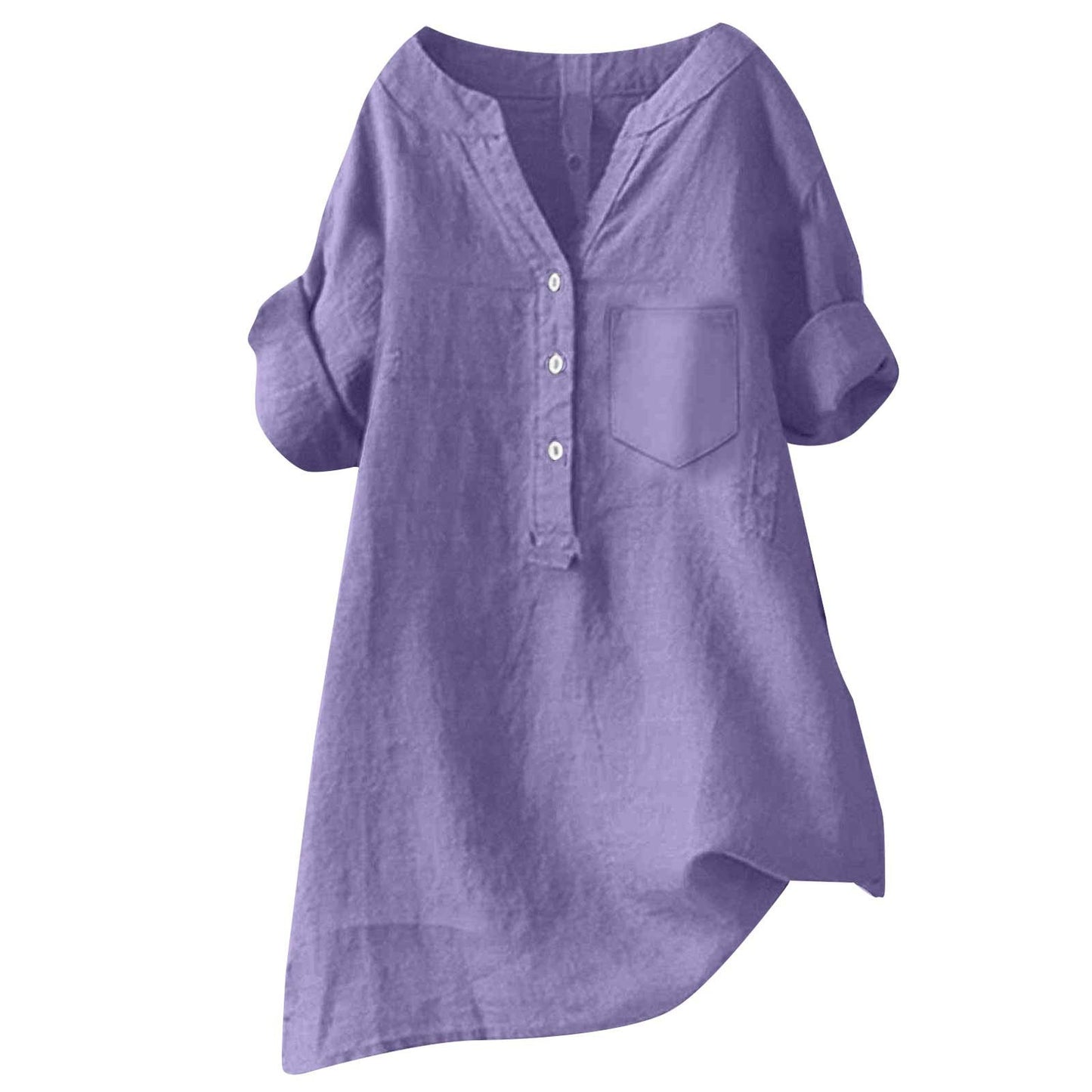 Loose Solid Color Cotton And Linen Top Shirt