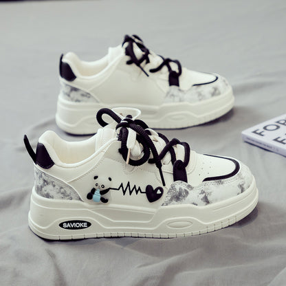 Womens White Sneakers Versatile Sporty Dad Shoes With Thick Soles