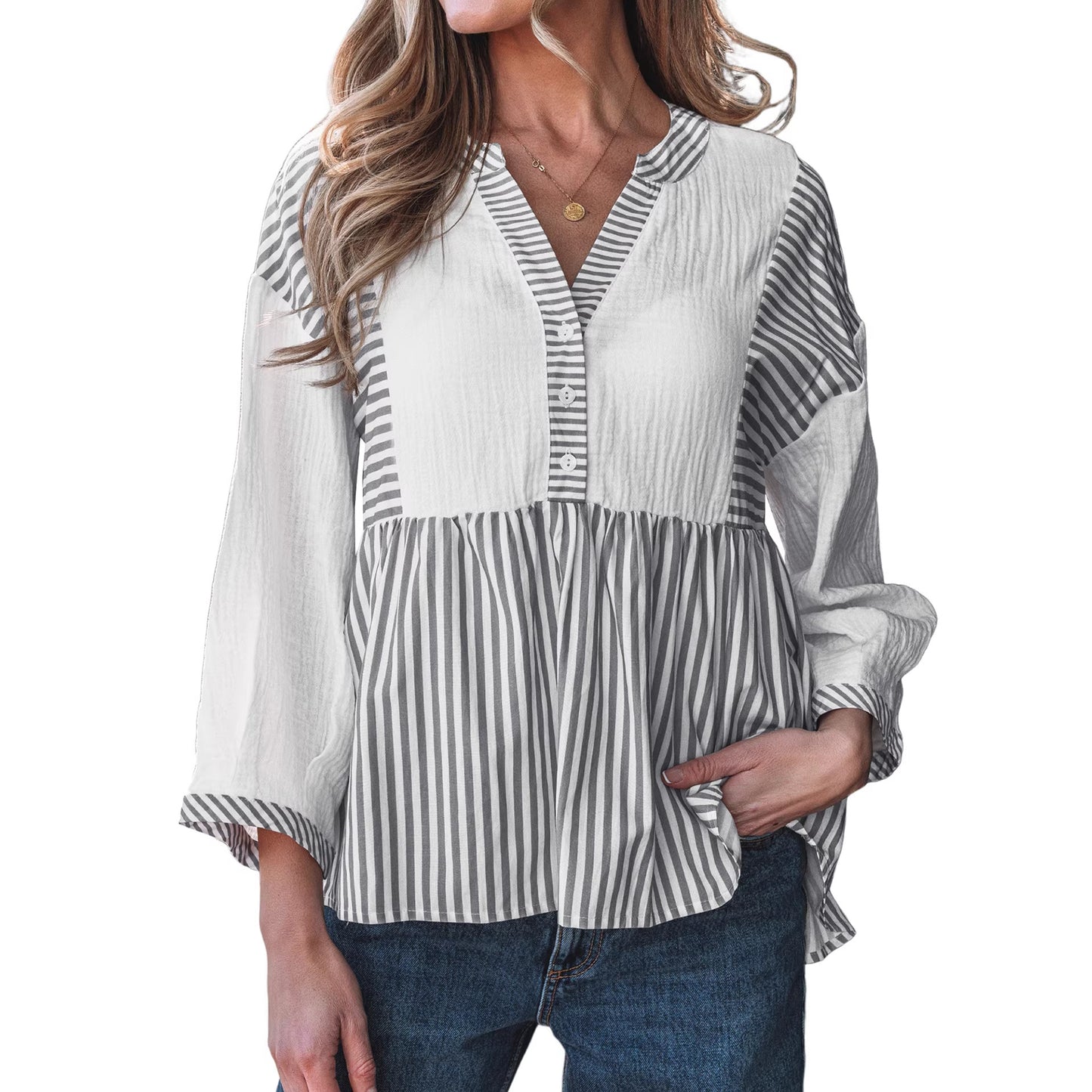 Fashionable Striped Printed Loose Top For Women