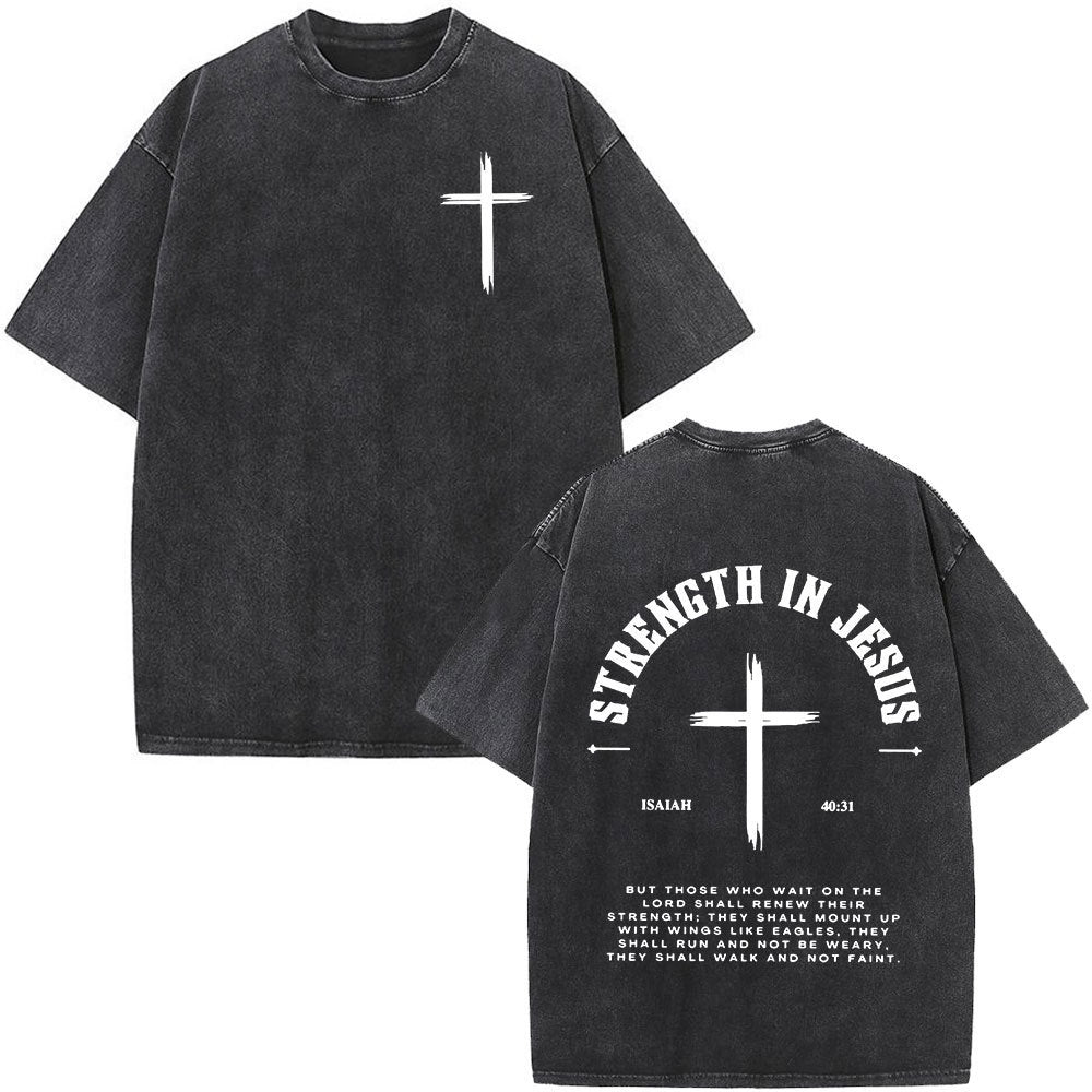 Fashionable Retro Cross Washed Short-Sleeve