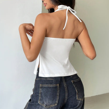 Sexy Lace-up Halter Neck T-shirt Slimming Top