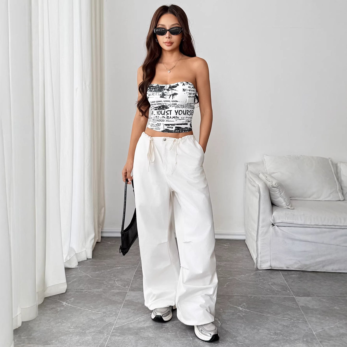 Chest-flattering Waist-defining Womens Digital-print Tube Top Vest