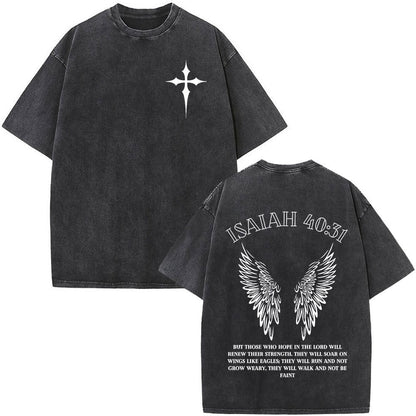 Fashionable Retro Cross Washed Short-Sleeve