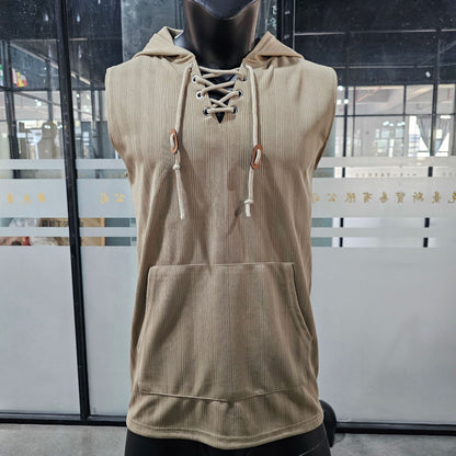 Loose-fit Jacquard Sleeveless Hooded Vest Sleeveless T-shirt