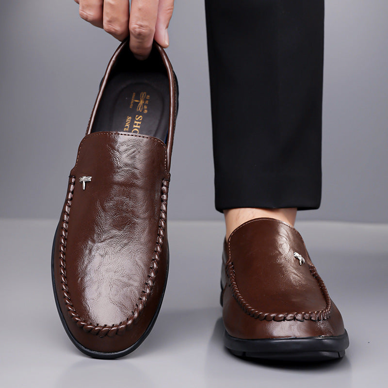 Mens Casual Breathable Leather Slip-on Shoes With A Soft Sole