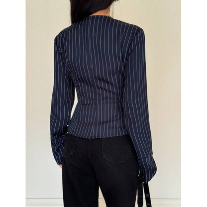 Women's Fashionable Contrast-Color Striped Printed Top