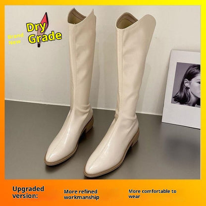 Fleece-lined Tall Chunky-heeled Pointed-toe Over-the-knee Riding Boots