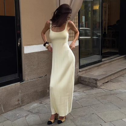 Casual Effortless Holiday Boat-Neck Pleated Slip Dress