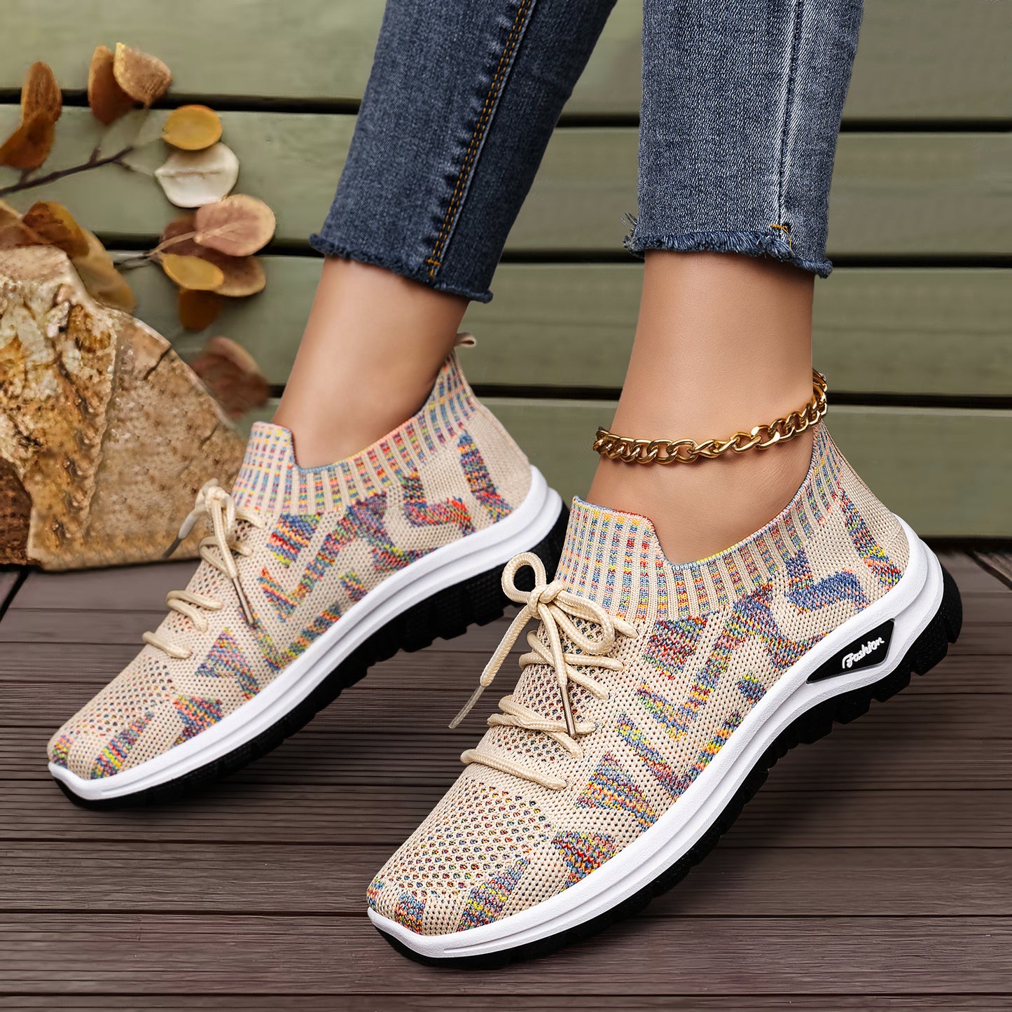 Breathable, Comfortable, Sporty, Color-block Casual Shoes