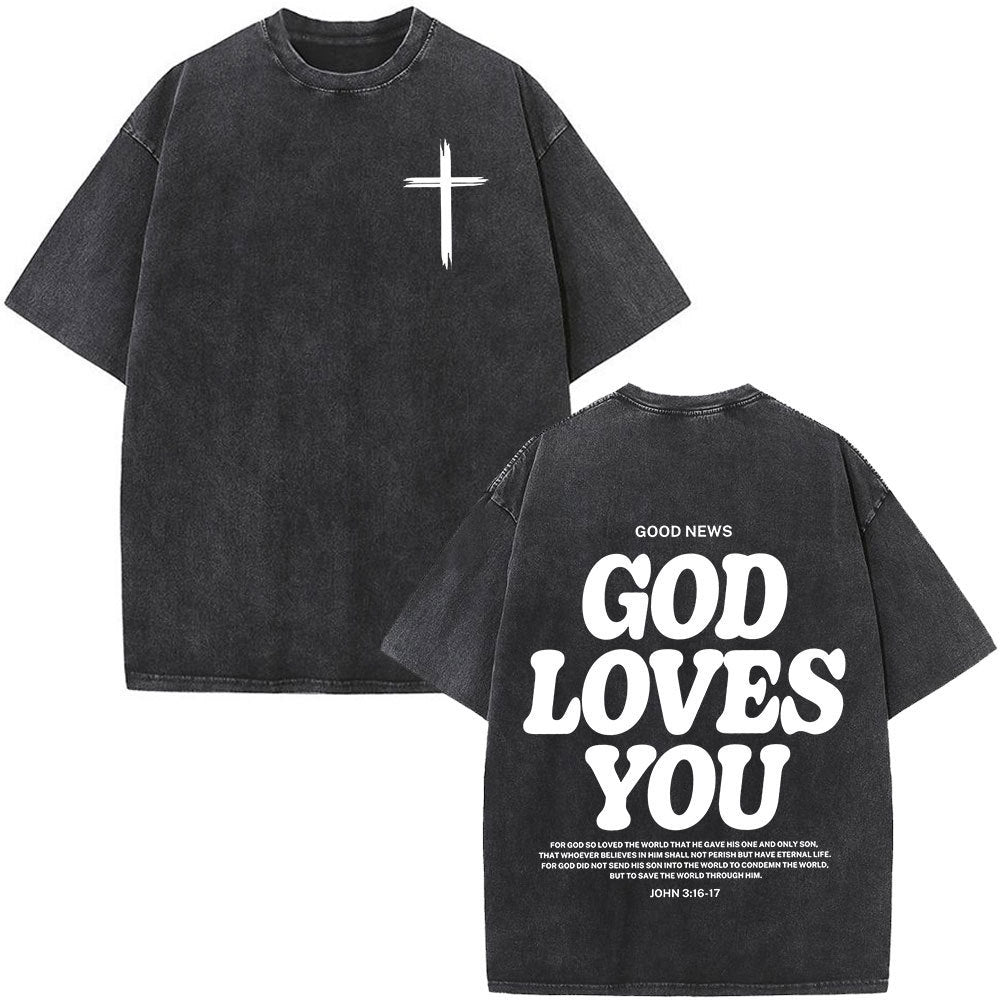Fashionable Retro Cross Washed Short-Sleeve