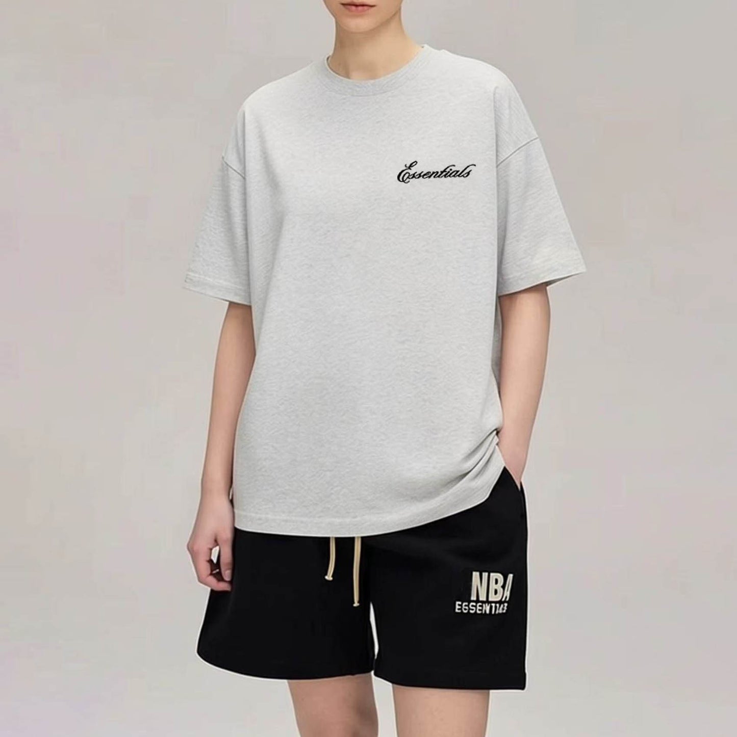Double-lined Lettering High-street Pure Cotton Unisex Short-sleeve T-shirt