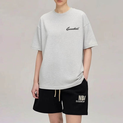Double-lined Lettering High-street Pure Cotton Unisex Short-sleeve T-shirt