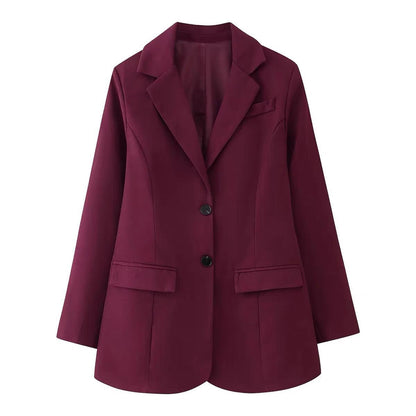Autumn Winter Womens Versatile Single-Breasted V-Neck Long-Sleeve Blazer