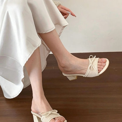 Niche Design Chunky Heel Slide Sandals For Women, New Summer 2025, Korean Style Elegant Slip-on Slippers To Match Dresses