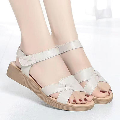 Retro Ethnic-style Velcro Fish-mouth Roman Wedge Sandals