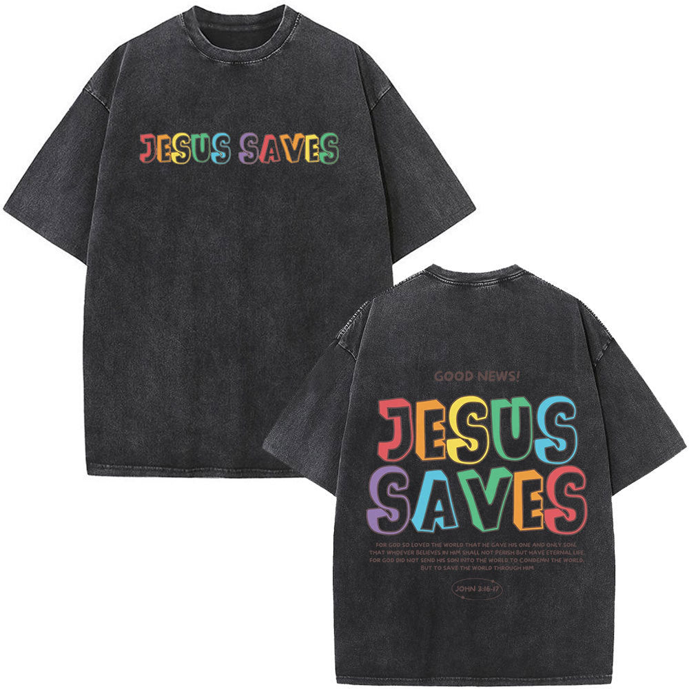 Fashionable Retro Cross Washed Short-Sleeve