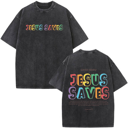 Fashionable Retro Cross Washed Short-Sleeve