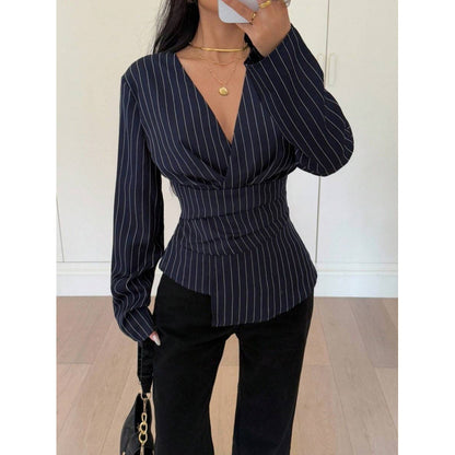 Women's Fashionable Contrast-Color Striped Printed Top