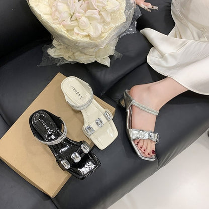 2026 Early Spring Fairy-Inspired Crystal & Rhinestone Sandals For Women, Sheer One-Strap Mid Block Heel Design, Trendy Outdoor Fashion Shoes
