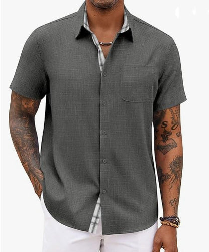Loose-fitting Solid-color Linen Shirt For Men