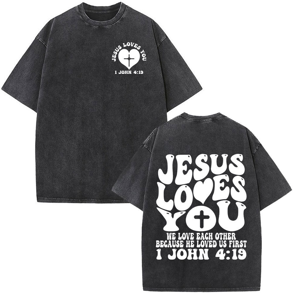 Fashionable Retro Cross Washed Short-Sleeve