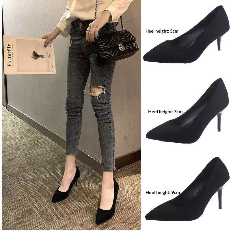 Black Stiletto-heeled Pointed-toe In Suede Professional Footwear