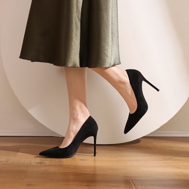 Black Stiletto-heeled Pointed-toe In Suede Professional Footwear