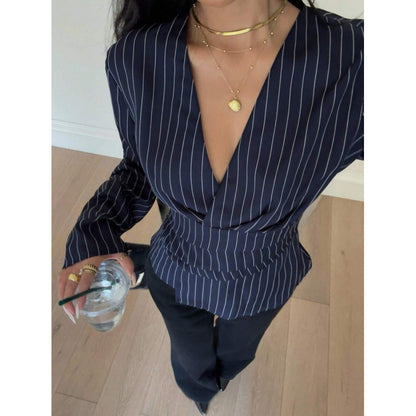 Women's Fashionable Contrast-Color Striped Printed Top