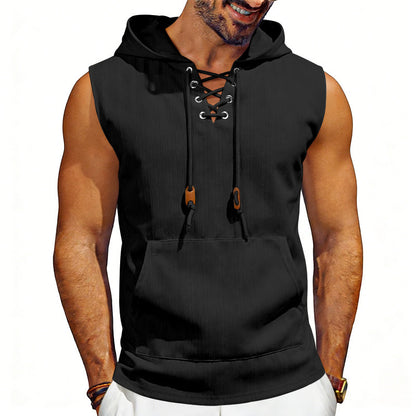 Loose-fit Jacquard Sleeveless Hooded Vest Sleeveless T-shirt
