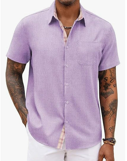 Loose-fitting Solid-color Linen Shirt For Men