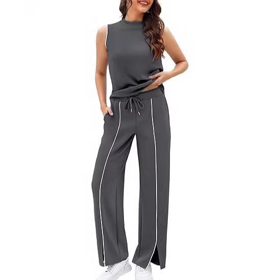 Sleeveless Tank Top And Wide-Leg Pants Two-Piece Womens Casual Sportswear Set