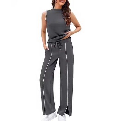 Sleeveless Tank Top And Wide-Leg Pants Two-Piece Womens Casual Sportswear Set