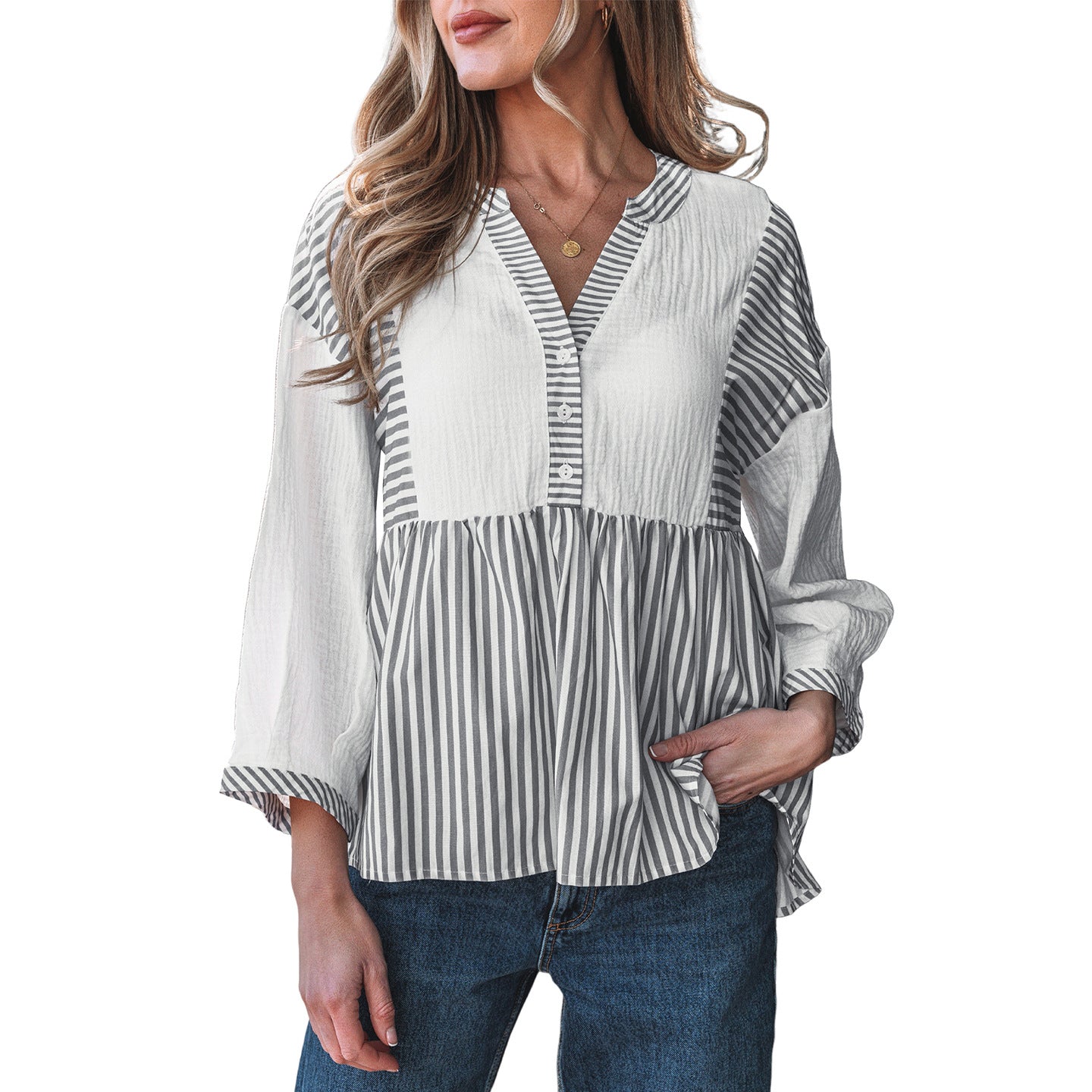Fashionable Striped Printed Loose Top For Women
