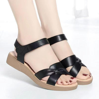 Retro Ethnic-style Velcro Fish-mouth Roman Wedge Sandals