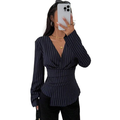 Women's Fashionable Contrast-Color Striped Printed Top